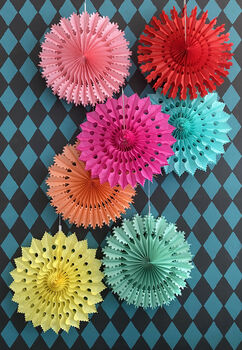 Set Of Six Colourful Paper Fan Decorations, 4 of 12