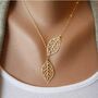 Gold Silver Plated Twin Double Tree Leaf Lariat, thumbnail 3 of 8