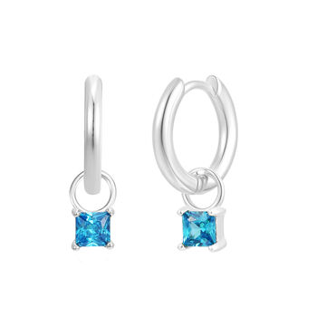 March Huggie Hoop Birthstone Charm Earrings, 2 of 4