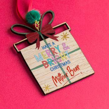 Personalised Merry And Bright Christmas Tree Decoration, 2 of 3