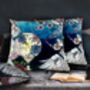 Kakuru Lanterns Japanese Lanterns With Crane Birds And Blossom Velvet Square Cushion, thumbnail 5 of 10