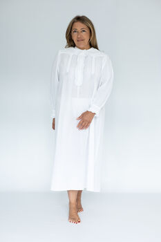 Women's White Cotton Long Sleeve Victorian Nightdress, 2 of 4