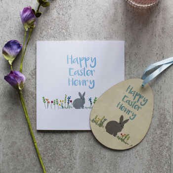 Personalised Easter Rabbit Wooden Decoration And Card, 4 of 5