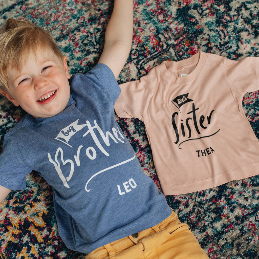 Personalised New Baby Sibling T Shirt Set, 1 of 8