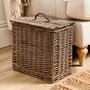 Grey Washed Willow Storage Basket With Lid, thumbnail 3 of 3