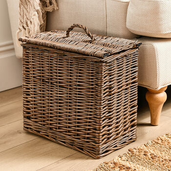 Grey Washed Willow Storage Basket With Lid, 3 of 3