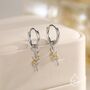 Sterling Silver Olive Branch Huggie Hoop Earrings, thumbnail 3 of 12