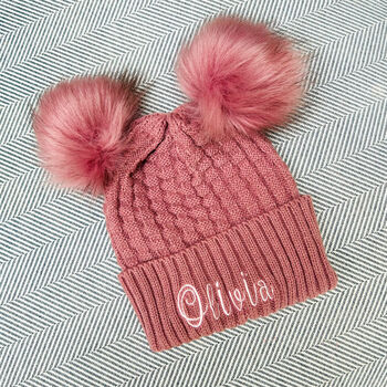 Personalised Blue/Pink Knit Baby Blanket And Hat, 7 of 8