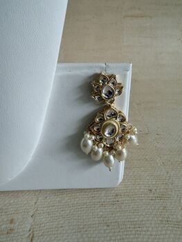 White Gold Kundan Meenakari Pearl Set, 4 of 12