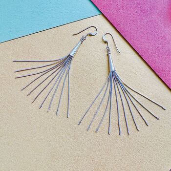 Long Tassel Liquid Silver Sterling Earrings, 4 of 8