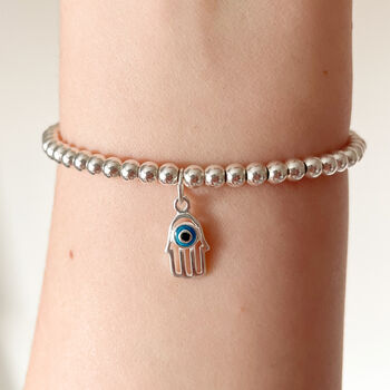 Sterling Silver Hamsa Charm Beaded Bracelet, 4 of 7