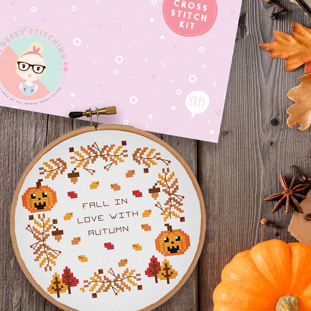 'Fall In Love With Autumn' Cross Stitch Kit, 1 of 2