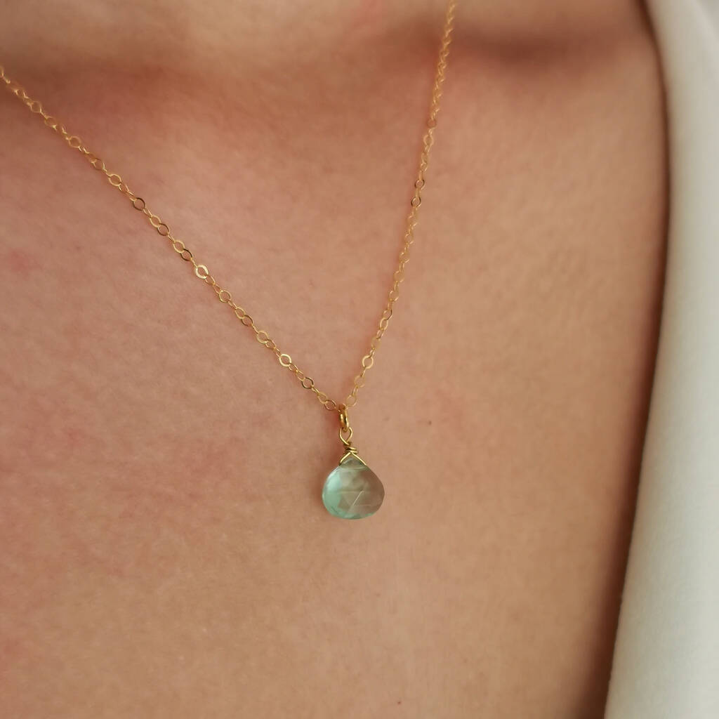 14 Kt Gold Filled Aquamarine Gemstone Necklace By Elayor Jewellery
