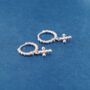 Silver Beaded Cross Hoop Earrings, thumbnail 6 of 7
