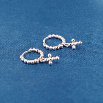 Silver Beaded Cross Hoop Earrings, 6 of 7