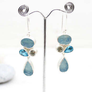 Aquamarine And Blue Topaz Gemstone Sterling Silver Earrings, 3 of 5