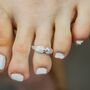 Pure Silver Slim Bow Floral Toe Ring Set, thumbnail 1 of 5