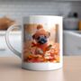 Personalised Autumn Pug Playing In Leaves Gift Mug, thumbnail 1 of 2
