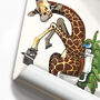Giraffe Sitting On The Toilet, Funny Bathroom Art, thumbnail 2 of 7