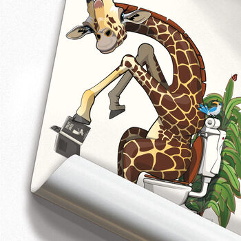 Giraffe Sitting On The Toilet, Funny Bathroom Art, 2 of 7