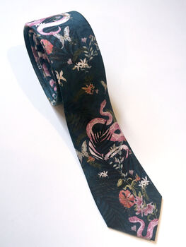 Silk Tie Navy Blue With Pink Snake 'Enticement' Design, 4 of 5