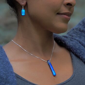 Blue Dichroic Glass Sterling Silver Drop Earrings, 10 of 12