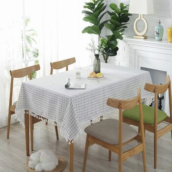 White Plaid Cotton Linen Square Table Cloth, 7 of 7