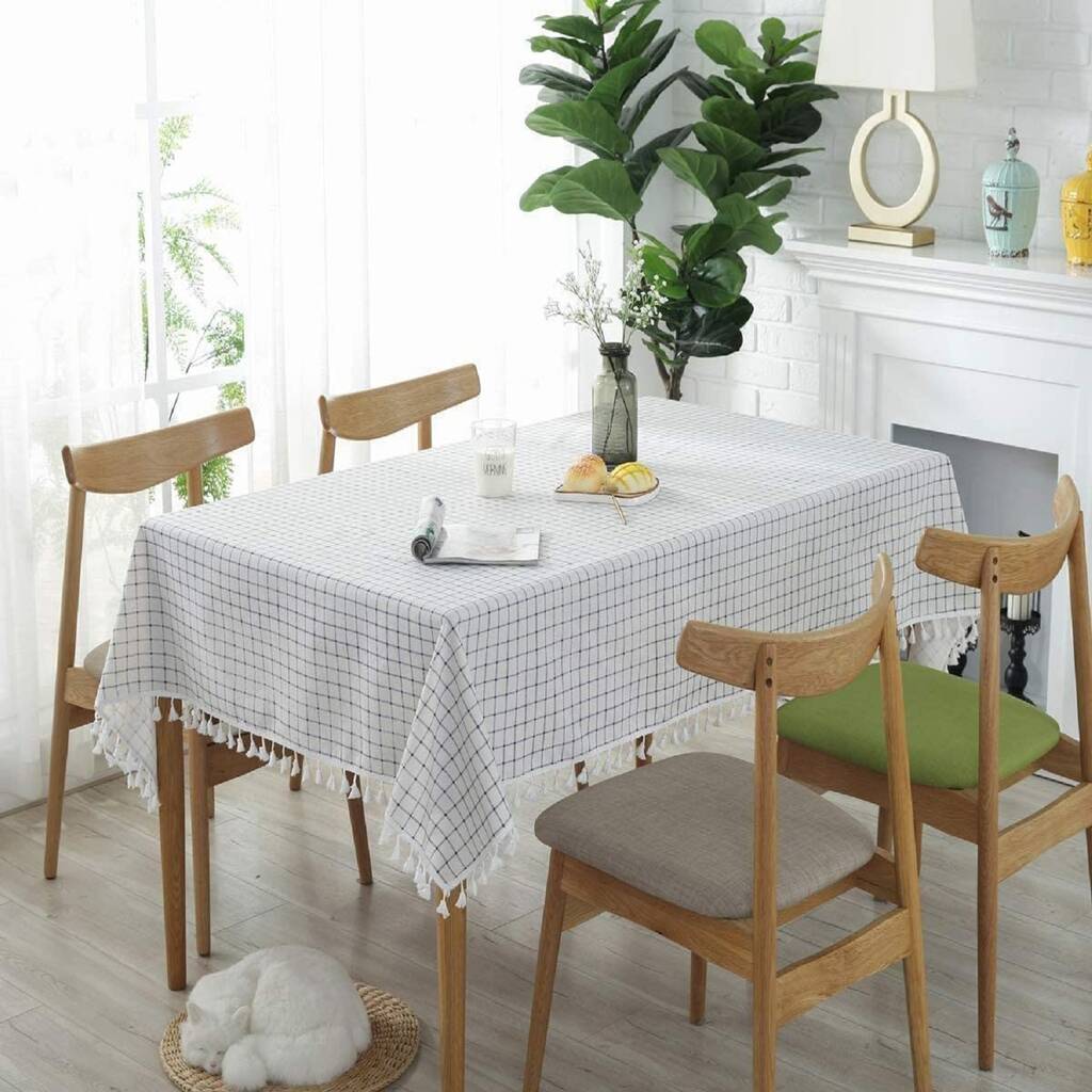 White Plaid Cotton Linen Square Table Cloth By Momentum