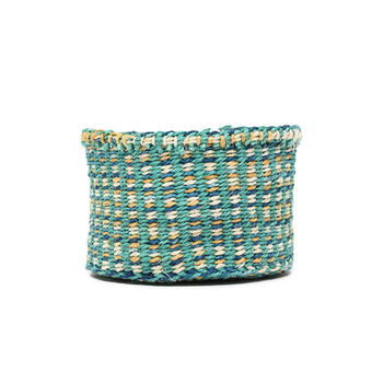 Leta: Turquoise And Gold Tie Dye Woven Storage Basket, 3 of 9