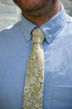 Mens Lime Yellow And White Floral Slim Style Tie, 6 of 11