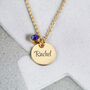 Personalised Name Round Disc Necklace Free Birthstone, thumbnail 4 of 8