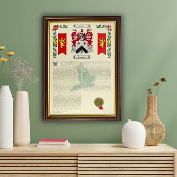 Unframed Surname History Scroll With Coat Of Arms, 9 of 11