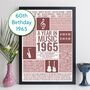 Personalised 60th Birthday Print 1965 Music Year Gift, thumbnail 1 of 11