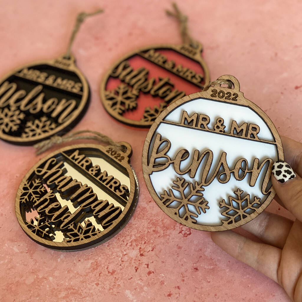 Mr And Mrs Christmas Decoration With Personalised Name, 1 of 5