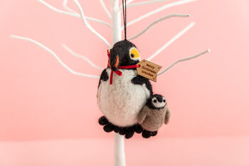 Personalised Felt Penguin And Baby Tree Decoration, 2 of 5