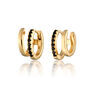 Gold Mismatched Double Huggie Earrings With Black Stones, thumbnail 2 of 4