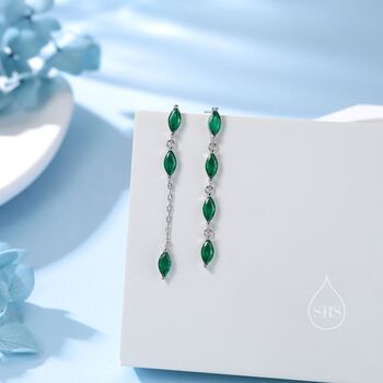Asymmetric Emerald Green Cz Dangle Drop Stud Earrings, 7 of 12