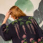 Wisteria And Chrysanthemum Black And Pink Embroidered Short Kimono, thumbnail 3 of 7