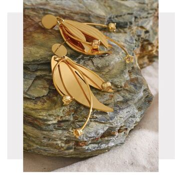 Monaco D’or Gold Vintage Flower Blossom Gala Drop Earrings, 2 of 5