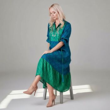 Yasmin Silk Print Embroidered Dress 10, 4 of 4