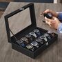 12 Slots Black Lining Watch Box Display Holder Case, thumbnail 1 of 6