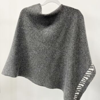 Lambswool Knitted Poncho Cliff Grey And White, 3 of 5