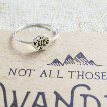 'Not All Who Wander' Silver Compass Ring, 2 of 5
