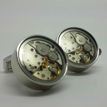 Watch Mechanism Cufflinks, Moving Parts And Glass Face, 3 of 8