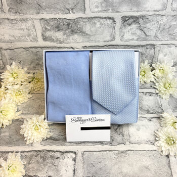 Cloudy Blue Woven Wedding Tie Set, 4 of 6
