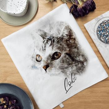 Your Cat Portrait Watercolour Tea Towel, 3 of 6