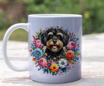 Personalised Jackapoo Summer Floral Dog Wreath Cushion And Mug Gift Bundle, 3 of 4