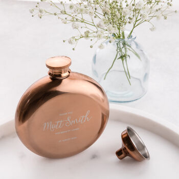 Personalised Engraved Wedding Copper Hip Flask, 3 of 5