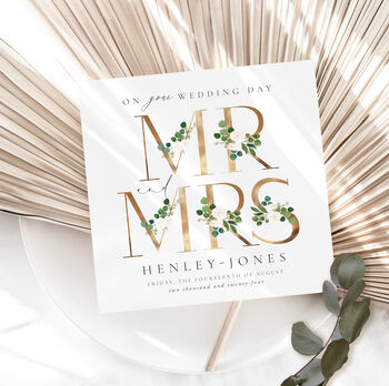 Personalised Mr And Mrs Wedding Day Card | Floral, 3 of 6