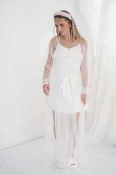 Sheer Pearl Bridal Robe Pearl Tulle Bride Robe, 3 of 6